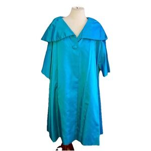 Vintage 50s swing Opera coat Satin Blue Sz L round collar B Forman‎ Co.